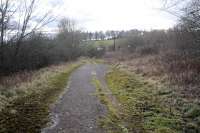 This was the road between Earlston and Leaderfoot until it was re-routed on higher ground to the right on a better alignment - that alignment being the former Berwickshire Railway. [See image 34068] for the same location as it was (note the distant treeline). The view is to the south. It's not often this site features a disused road!<br><br>[Ewan Crawford 06/03/2016]