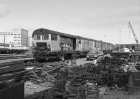 The Speno Rail Grinder being serviced at Slateford PW Yard in 1982.<br><br>[Bill Roberton //1982]