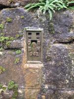 'Discovered' on the NW retaining wall of Broomholm Bridge (RLB17 according to the relatively new painted work), a flush bracket.<br><br>
<br><br>
The Trespass sign to the left of the goods yard's reversing sput buffer was carefully secured in the undergrowth. On return, months later, the bridge was gone and earth was piled over where the sign was - or maybe still is!<br><br>[Bruce McCartney 22/02/2016]