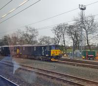 Class 73s, in smart new sleeper livery, stabled at Craigentinny.<br><br>[John Yellowlees 05/03/2016]