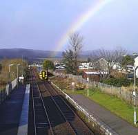 At the end of the rainbow is the 1436 Brora to Inverness service, approaching Brora on 2nd March 2016.<br><br>[Brian Smith 02/03/2016]