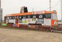 <I>Centenary</I> tram 641 has replaced Brush Railcar 627 in the static display area at the Blackpool Pleasure Beach turning circle [See image 49382]. The tram is in a vivid livery based on the Blackpool FC tangerine strip with numerous pictures from the club's history displayed on the panels. <br><br>[Mark Bartlett 29/02/2016]