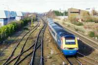 An East Midlands Trains HST approaches Leicester from the north on 02 March 2016. On the right is the Leicester Signalling Centre.<br><br>[John McIntyre 02/03/2016]