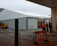 The temporary queuing arrangements include this covered queuing area in the  Queen Street carpark, now ready for use.<br><br>[John Yellowlees 18/03/2016]