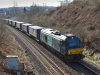 68001 heads north from Dunblane with the daily Grangemouth - Aberdeen<br>
intermodal.<br><br>[Bill Roberton 28/02/2016]