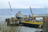 A view of the works at Wemyss Bay on 23 March 2016. No access is possible down the walkway from the station and the second platform is currently out of use with scaffolding all over it and a temporary buffer stop in place.<br><br>[Colin Miller 23/03/2016]