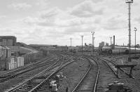 Looking south over Cowlairs carriage sidings from a passing train in 1989. The lines to Springburn are to the left and those to Queen Street out of shot to the right.<br><br>[Bill Roberton //1989]