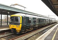 GWR 166208 in Didcot Station on 24 March 2016. The unit is now painted in the new  GWR colours.<br><br>[Peter Todd 24/03/2016]