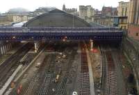 The new alignment of platforms 1 & 2 is now clear with the track now laid further west as work continues on platforms 3 & 4 and 5 & 6.<br><br>[Colin McDonald 12/04/2016]