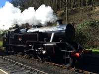 Fairburn tank 42073 runs around its train at Haverthwaite.<br><br>[Martin MacGuire 10/04/2016]