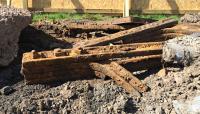 An old buffer stop having just been dug up at the site of the extension of the McGhee & Sons Bakery, formerly the old Pinkston Mineral Depot.<br><br>[Martin MacGuire 22/04/2016]