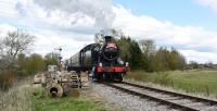 GWR 2-8-0T 4247, seen leaving Blunsdon, is 100 years old this year, though I doubt much of the original is still there.<br>
<br>
The loco is working on the Swindon and Cricklade Railway for three weekends before moving onto the Cholsey and Wallingford Railway.<br><br>[Peter Todd 23/04/2016]