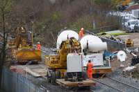 Assorted plant for the Queen Street High Level Tunnel works assembled at the Keppochhill Drive/Fountainwells access point on 25th April 2016.<br><br>[Colin McDonald 25/04/2016]