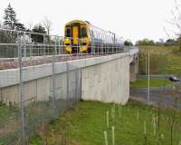 ScotRail 158701, forming the 0845 Tweedbank - Edinburgh Waverley, crossing Hardengreen Viaduct on Sunday morning 1 May 2016. The train is less than half a mile from its next scheduled stop at Eskbank. <br><br>[John Furnevel 01/05/2016]