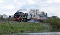 46100 Royal Scot westbound at the head of the 'Great Britain'. Given the size of the train, the loco did not seem to be exerting itself (nor did I notice many passengers on board).<br>
Apparently 44871 was meant to doublehead the Scot but did not. A 57 was tail end charlie.<br><br>[Peter Todd 26/04/2016]