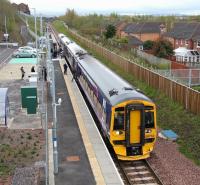 The 1018 to Edinburgh Waverley (0945 ex-Tweedbank) boarding at Newtongrange on 1 May 2016.<br><br>[John Furnevel 01/05/2016]