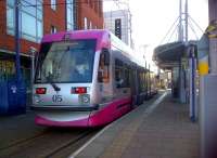 This Midland Metro tram stop will soon be replaced by one nearer the railway station. But in March 2014, it was still in the pink - in more ways than one.<br><br>[Ken Strachan 16/03/2014]