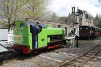 During the 40th Anniversary (of closure) weekend 0-6-2ST <I>Barber</I>, formerly of Harrogate Gas Works, runs round its South Tynedale Railway train in Alston station. [See image 38619] taken from almost the same spot just over 40 years earlier. See news item.<br><br>[Mark Bartlett 02/05/2016]