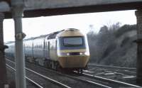 An East Coast Main Line HST approaches Thirsk station on the fast lines in February 1982.<br><br>[Mark Bartlett 08/02/1982]