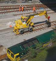 Ballasting of the recently replaced track and pointwork in progress at the station throat on 11th May 2016. 66598 is at the head of the ballast train which is on the platform 7 road, the only track still remaining in the station from before the closure.<br><br>[Colin McDonald 11/05/2016]