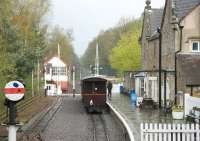 General view north east over Alston from Station Road on a wet May afternoon in 2006. The train stabled alongside the platform has No 4 on the front [See image 53448] <br><br>[John Furnevel 06/05/2006]