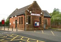 The stately old booking office alongside the eastbound platform at Bishopton in April 2007, seen from the car park.<br><br>[John Furnevel 29/04/2007]