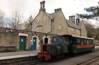 South Tynedale Railway 0-4-0DM No.9 stands in Alston station with a single coach on 2nd May, 2016, during the events that marked the 40th anniversary of closure of the branch by British Rail. The loco (Hunslet 4109/1952) was built for underground mine working but later converted for NCB surface use in the Durham area,  <br><br>[Mark Bartlett 02/05/2016]