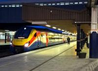 The 20.37 to St Pancras awaiting its departure time at Leicester on 23 April 2016.<br><br>[Ken Strachan 23/04/2016]