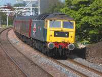 47580 'County of Essex' nears Linlithgow with the Bo'ness - Edinburgh empty stock with 60103 on the rear.<br><br>[Bill Roberton 15/05/2016]