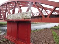 'Portrack Scottish Garden of Rails 2004' and GSWR main line bridge over the Nith, Charles Jencks Garden of Cosmic Speculation, Portrack House, Dumfriesshire.<br><br>[Mark Wringe 01/05/2016]