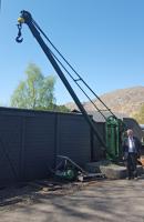 This North British Railway crane from Ladybank has been restored at Glenfinnan. Just seen in the photo is Lord Faulkner of Worcester, chairman of the Railway Heritage Designation Advisory Board whose predecessor the Railway Heritage Committee designated the crane.<br><br>[John Yellowlees 09/05/2016]