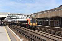 Southwest Trains 444030 racing through Eastleigh station southbound on 5 May 2016.<br><br>[Peter Todd 05/05/2016]