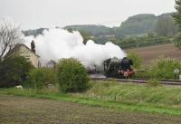 Flying Scotsman heading west past Crofton Pumping Station on the GWR Berks and Hants line. On time at 1045 hours.<br><br>
<br><br>
Despite Network Rail's ban on timings, every car park and parking space was full of photographers. The timings where even on yesterday evening's Real Train Times phone app. So much for secrecy.<br><br>[Peter Todd 21/05/2016]