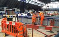 Core cutting in progress at the end of platforms 6 and 7, seen through the viewing window kindly provided for curious passengers. A looped time lapse video of the tunnel and station work is also playing on a nearby monitor.<br><br>[Colin McDonald 21/05/2016]