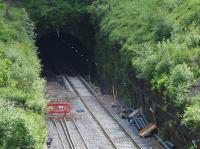 The north portal to the Queen Street High level Tunnel on 30th May 2016 showing the up line slabtrack completed and the down line now removed for replacement.<br><br>[Colin McDonald 30/05/2016]