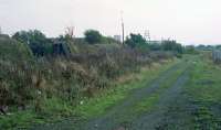 View east to Yoker for Renfrew Ferry in 1990 showing the former bridge which carried the line over a branch from Yoker NBR briefly before Rothesay Dock and its yards opened. The yards were to the right. In 1990 a line and loop were reinstated to carry imported coal from Rothesay dock to Kincardine Power Station.<br><br>[Ewan Crawford //1990]