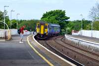 The 14.53 arrival at Girvan, which terminates here and will return as the 15.00 to Ayr.<br><br>[Colin Miller 24/05/2016]