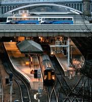 Early morning departure from Waverley in February 2005. SPT liveried 156500 leaves with a train for Glasgow Central via Shotts.<br><br>[John Furnevel 02/02/2005]