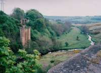 Looking North across the remains of Lands Viaduct (also named after the River Gaunless) during a Railway Ramblers excursion in May 2010. The trackbed of the former Haggerleases branch can be seen passing from left to right. The grassed area to the right used to house colliery sidings.<br><br>[Ken Strachan 23/05/2010]