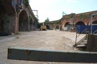 Looking west from Water Street with viaducts converging as they cross the River Irwell. On the right is the L&M line which lead into Liverpool Road station and to the left is the line from Castelfield Jct to Ordsall Jct. The new Ordsall curve will sweep right from the viaduct on the left and through the L&M viaduct.<br><br>[John McIntyre 04/06/2016]