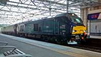 The 1720 to Cardenden about to depart Platform 2 at Waverley in the care of 68 025 Superb on 06/06/2016. This is the last of a batch delivered to DRS only a few weeks ago and the paintwork at least is still gleaming. Locos are still popping out but carriages just get older ...<br><br>[David Panton 06/06/2016]