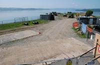 View of Craigendoran Pier, base of operations for the laying of a new sewer.<br><br>[Ewan Crawford 06/06/2016]