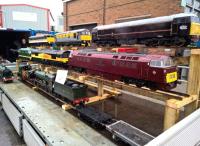 One of the smaller exhibits at the recent 40th birthday party for the HST was this display of motive power and stock from the AVWP, near Keynsham. Notice the chap sensibly sheltering from the rain on the left.<br><br>[Ken Strachan 02/05/2016]