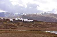 Black 5 No.44871 heading west to Kyle of Lochalsh with The Great Britain IX ,nearing the summit at Luib.<br><br>[John Gray 02/05/2016]