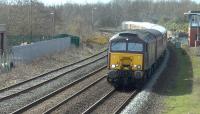 WCRC 57316+57313 passing Wigton on 9 April 2016 with 1Z32 Newport to Carlisle charter. [Ref query 23559]<br><br>[Ken Browne 09/04/2016]