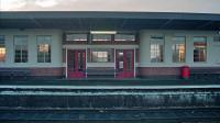 A platform view of the Art Deco building on the northbound platform of Girvan station.<br><br>[Ewan Crawford /12/1993]