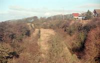 View north over the island platform of Dunure station in 1997. The goods yard was at high level to the right where housing now stands.<br><br>[Ewan Crawford //1997]