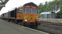 GBRf 66732 working 4S27 Tyne Dock coal terminal to Greenburn Keir Mining south through Kilmarnock, having run round in the long lyes. It will repeat this move when returning fully loaded as 6E95 to Drax Power Station.<br><br>[Ken Browne 06/06/2016]