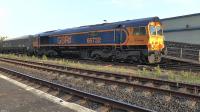 GBRf 66732 working 6E95 Greenburn Keir Mining to Drax north through Kilmarnock station for run round in the long lyes. <br><br>[Ken Browne 06/06/2016]