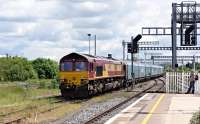 66136 arriving at Didcot with a covered car train on 16 June 2016. The train ran into the sidings prior to heading north.<br><br>[Peter Todd 16/06/2016]